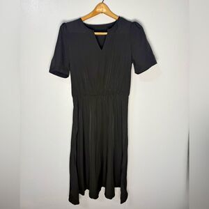 Black Midi Sheath Dress with V-Neck | M